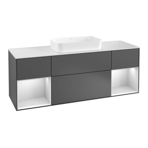 V&B Waschtischunterschrank Abdeckplatte wh. m Finion 160x60cm, Reg wh. m Lac, Anthracite matt