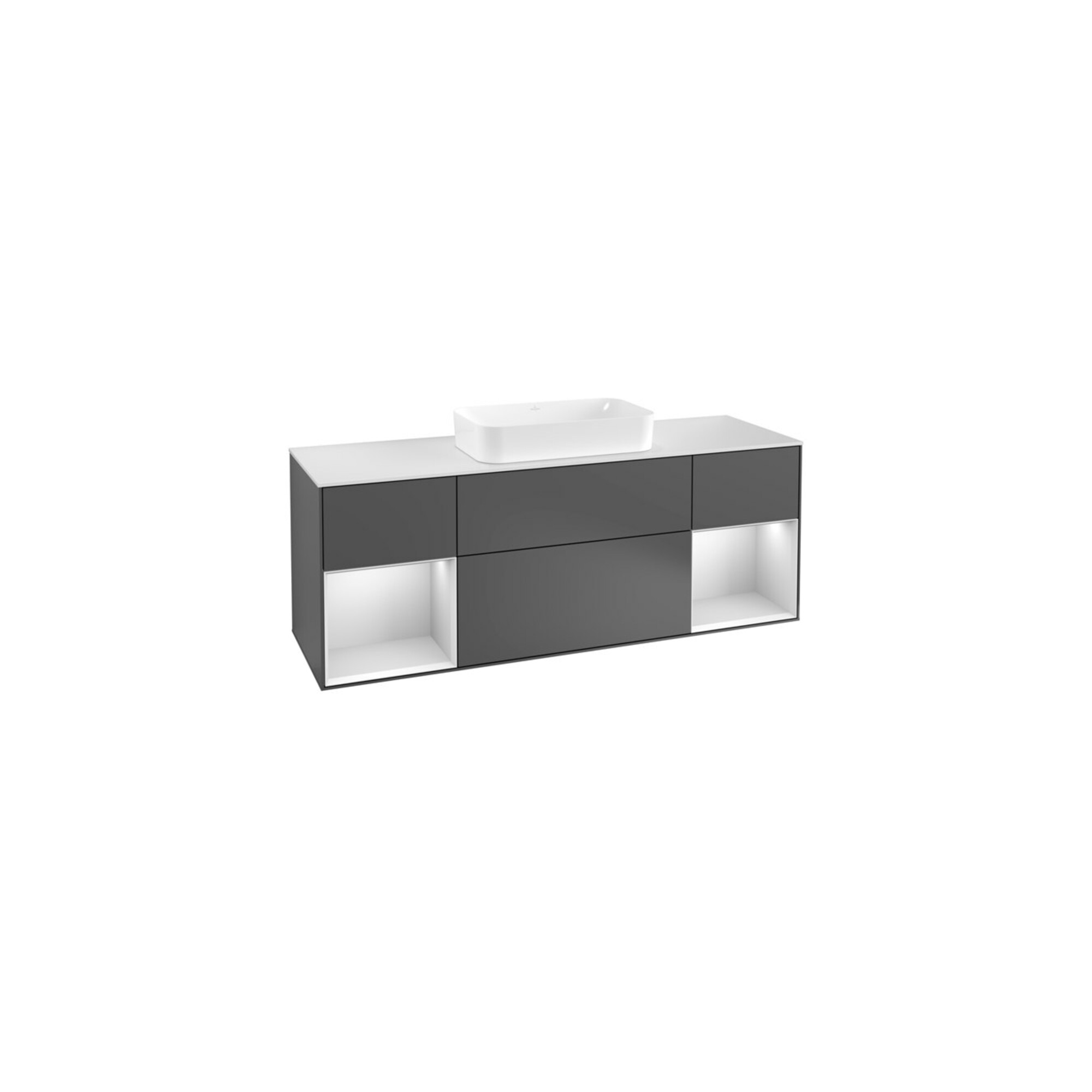 V&B Waschtischunterschrank Abdeckplatte wh. m Finion 160x60cm, Reg wh. m Lac, Anthracite matt ; Villeroy & Boch
