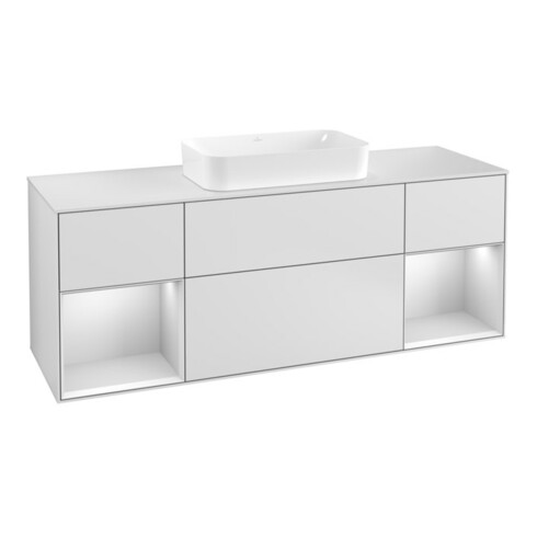 V&B Waschtischunterschrank Abdeckplatte wh. m Finion 160x60cm, Reg wh. m Lac, wh. m lacquer