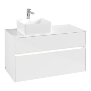 V&B Waschtischunterschrank Collaro 100x54,8x50cm, WT l, LED 7,3 W, glo wh.