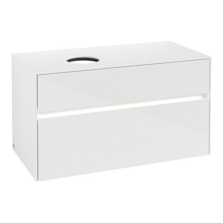 V&B Waschtischunterschrank Collaro 100x54,8x50cm, WT l, LED 7,3 W, glo wh.