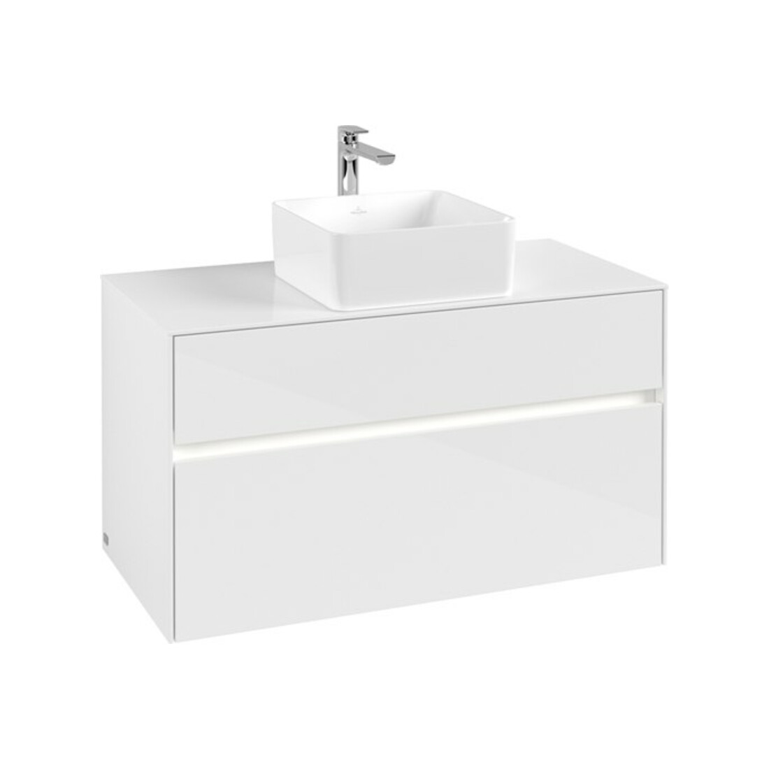 V&B Waschtischunterschrank Collaro 100x54,8x50cm, WT mi, LED 7,3 W, glo wh.