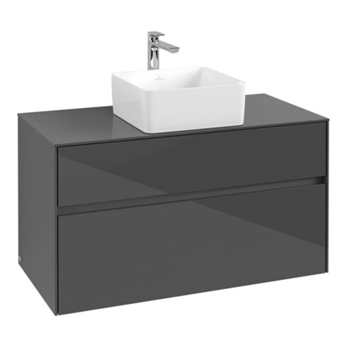 V&B Waschtischunterschrank Collaro 100x54,8x50cm, WT mittig, Glossy Grey