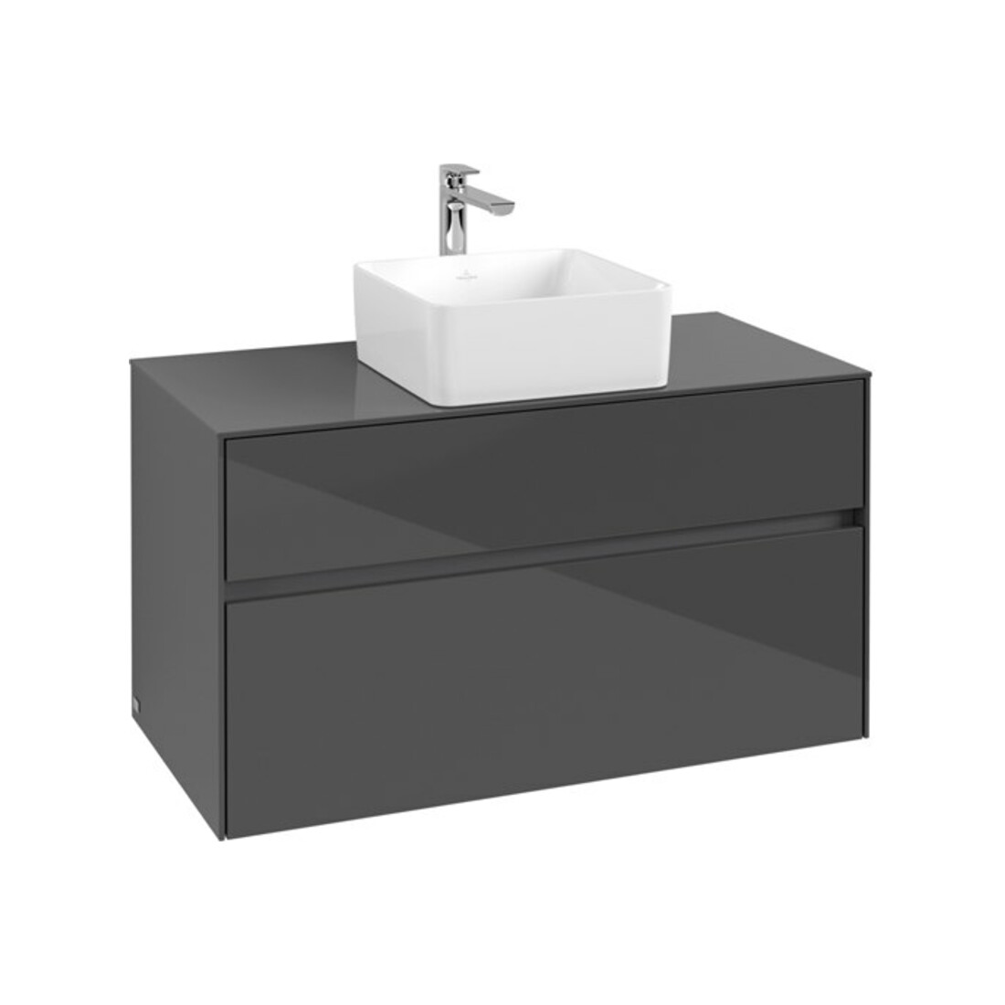 V&B Waschtischunterschrank Collaro 100x54,8x50cm, WT mittig, Glossy Grey