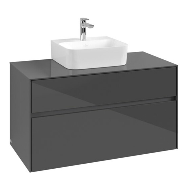 V&B Waschtischunterschrank Collaro 100x54,8x50cm, WT mittig, glossy grey
