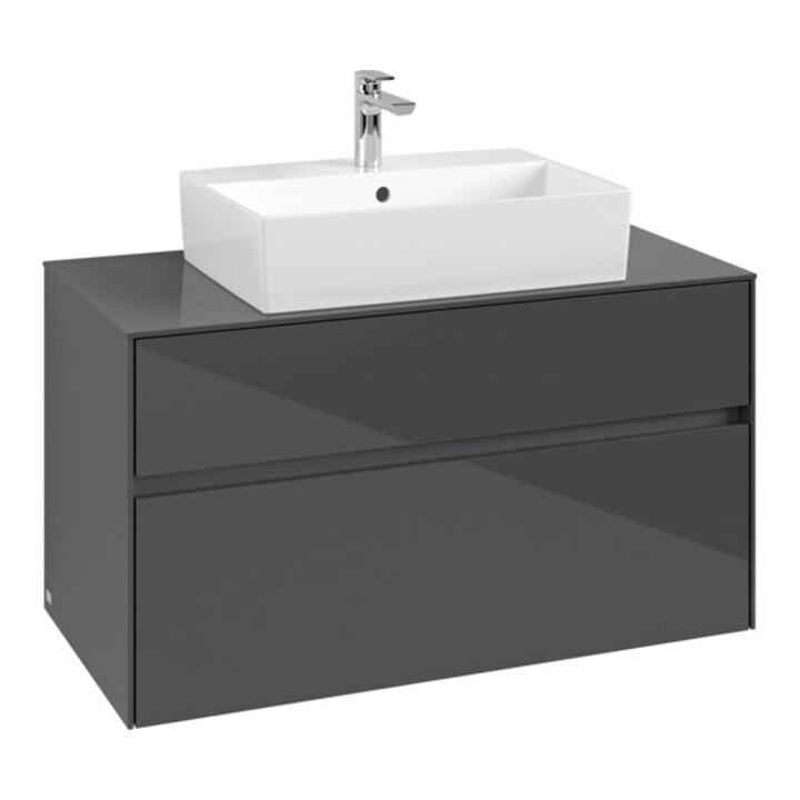 V&B Waschtischunterschrank Collaro 100x54,8x50cm, WT mittig, glossy grey