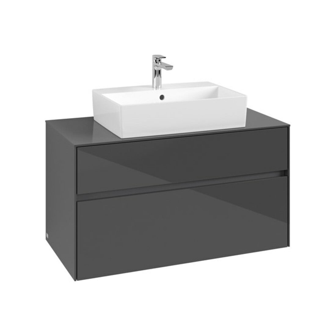 V&B Waschtischunterschrank Collaro 100x54,8x50cm, WT mittig, glossy grey