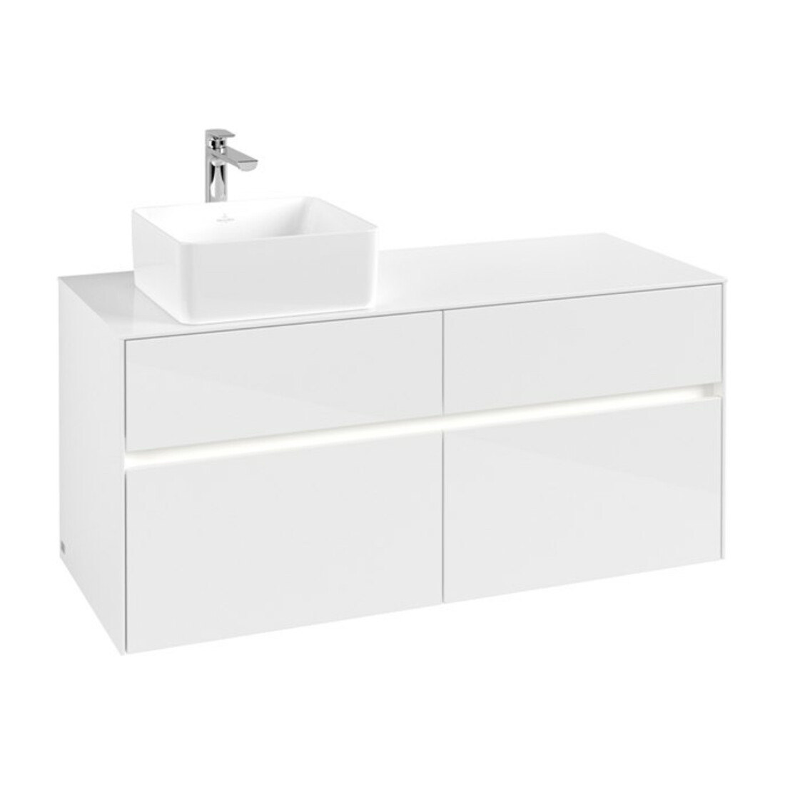 V&B Waschtischunterschrank Collaro 120x54,8x50cm, WT l, LED 8,8 W, glo wh.