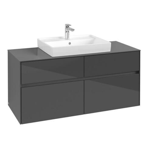 V&B Waschtischunterschrank Collaro 120x54,8x50cm, WT mittig, glossy grey