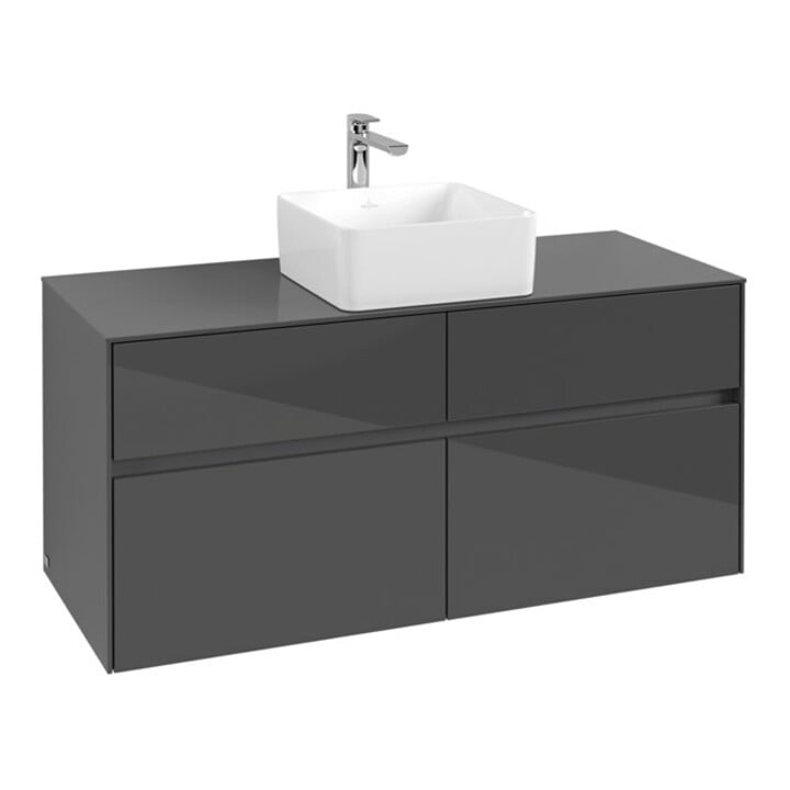 V&B Waschtischunterschrank Collaro 120x54,8x50cm, WT mittig, Glossy Grey