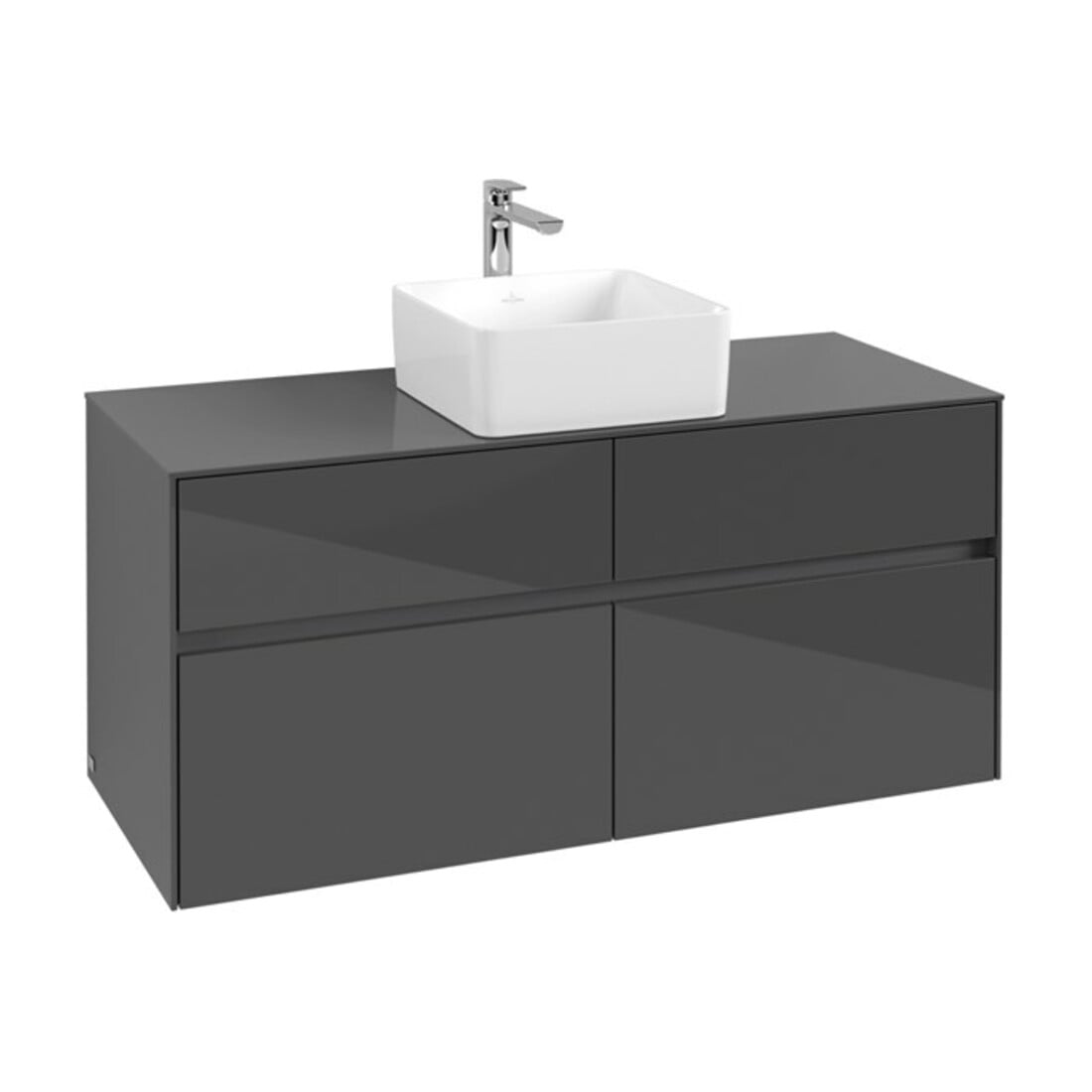 V&B Waschtischunterschrank Collaro 120x54,8x50cm, WT mittig, Glossy Grey