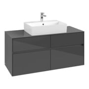 V&B Waschtischunterschrank Collaro 120x54,8x50cm, WT mittig, glossy grey