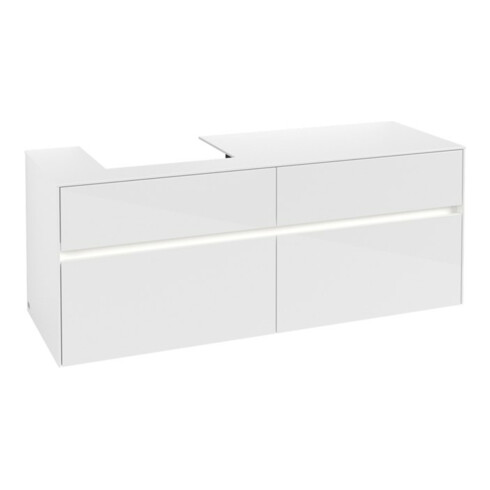 V&B Waschtischunterschrank Collaro 140x54,8x50cm, WT l, LED 10W, glo wh.