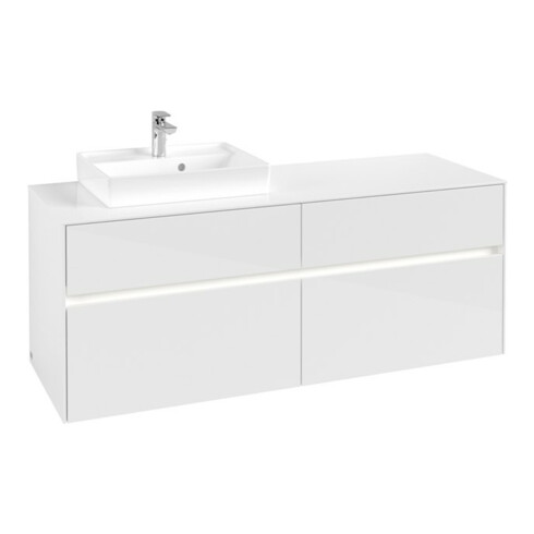 V&B Waschtischunterschrank Collaro 140x54,8x50cm, WT l, LED 10W, glo wh.