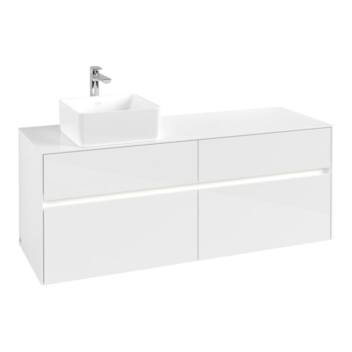 V&B Waschtischunterschrank Collaro 140x54,8x50cm, WT l, LED 10W, glo wh.