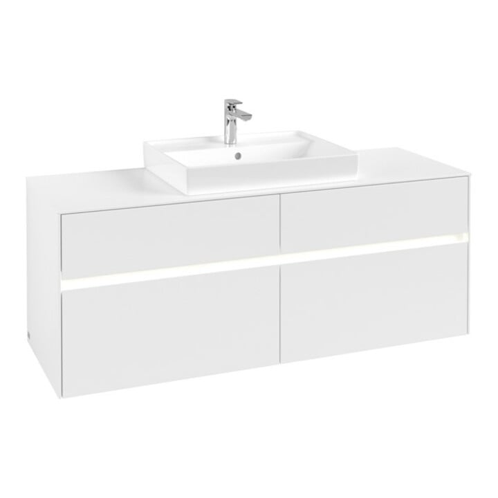 V&B Waschtischunterschrank Collaro 140x54,8x50cm, WT mi, LED 10 W, wh. ma