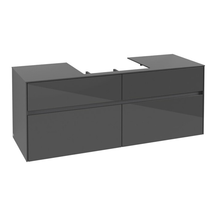 V&B Waschtischunterschrank Collaro 140x54,8x50cm, WT mittig, glossy grey