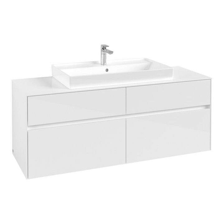 V&B Waschtischunterschrank Collaro 140x54,8x50cm, WT mittig, glossy white