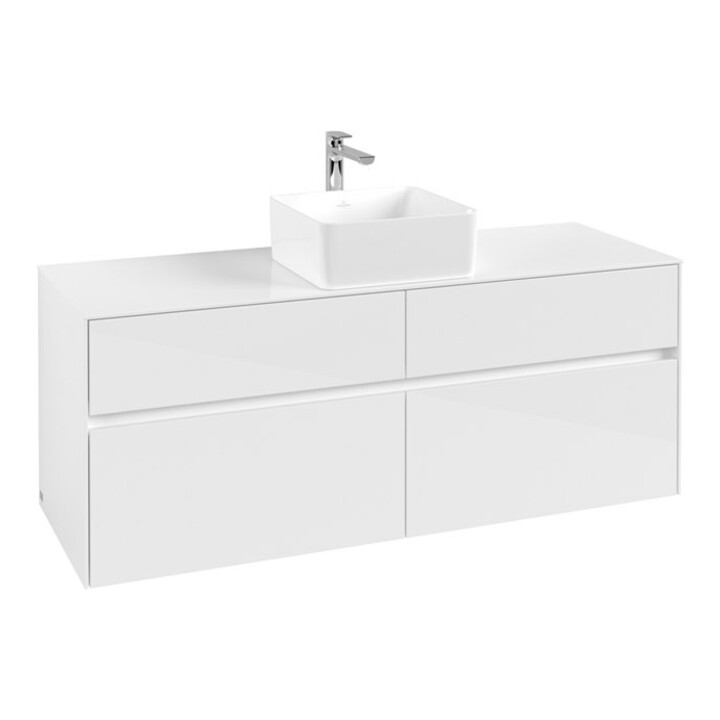 V&B Waschtischunterschrank Collaro 140x54,8x50cm, WT mittig, Glossy White