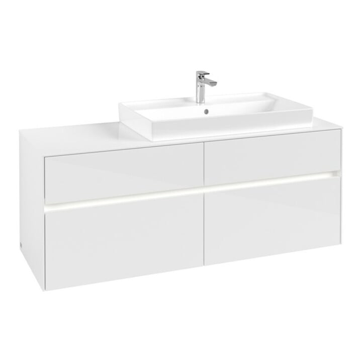 V&B Waschtischunterschrank Collaro 140x54,8x50cm, WT r, m LED, glo wh.