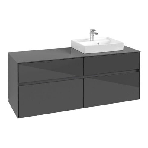 V&B Waschtischunterschrank Collaro 140x54,8x50cm, WT rechts, glossy grey
