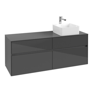 V&B Waschtischunterschrank Collaro 140x54,8x50cm, WT rechts, Glossy Grey