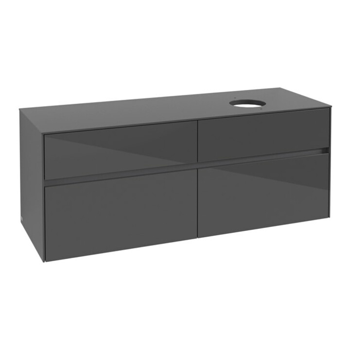 V&B Waschtischunterschrank Collaro 140x54,8x50cm, WT rechts, Glossy Grey