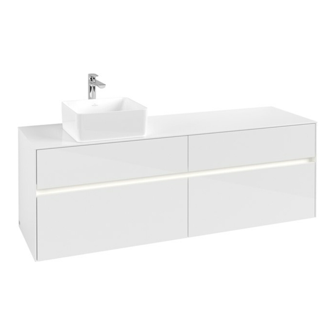 V&B Waschtischunterschrank Collaro 160x54,8x50cm, WT l, LED 12W, glo wh.