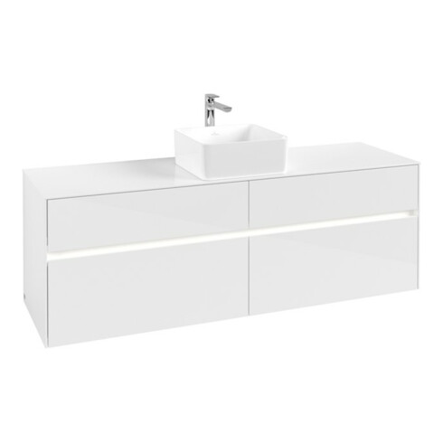 V&B Waschtischunterschrank Collaro 160x54,8x50cm, WT mi, LED 12W, glo wh.