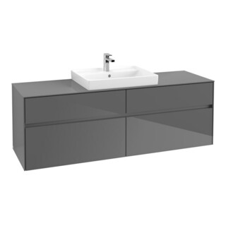 V&B Waschtischunterschrank Collaro 160x54,8x50cm, WT mittig, glossy grey
