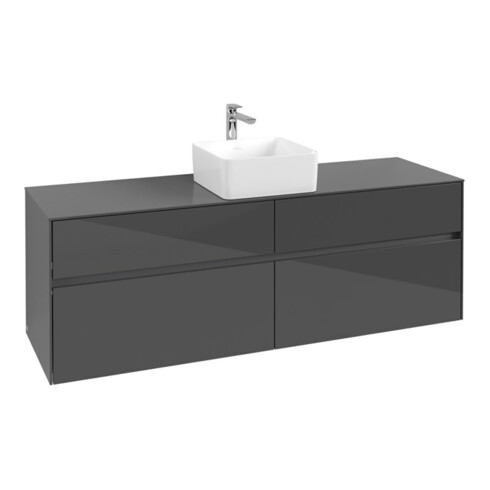 V&B Waschtischunterschrank Collaro 160x54,8x50cm, WT mittig, Glossy Grey