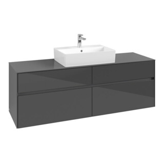 V&B Waschtischunterschrank Collaro 160x54,8x50cm, WT mittig, glossy grey