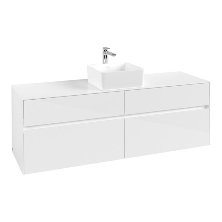V&B Waschtischunterschrank Collaro 160x54,8x50cm, WT mittig, Glossy White