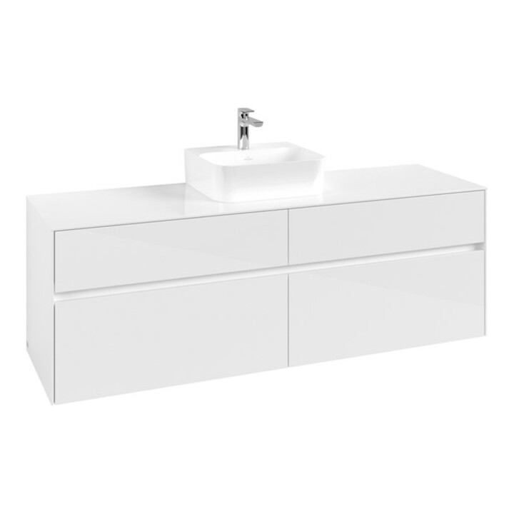 V&B Waschtischunterschrank Collaro 160x54,8x50cm, WT mittig, glossy white
