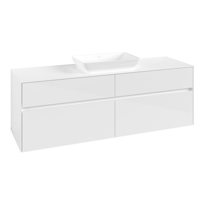 V&B Waschtischunterschrank Collaro 160x54,8x50cm, WT mittig, glossy white
