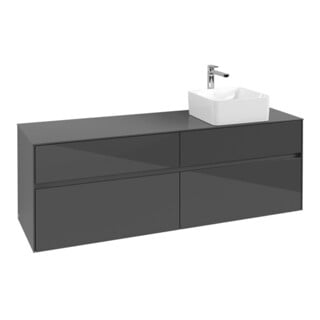 V&B Waschtischunterschrank Collaro 160x54,8x50cm, WT rechts, Glossy Grey