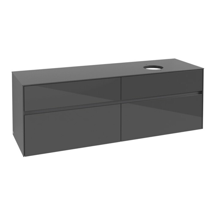 V&B Waschtischunterschrank Collaro 160x54,8x50cm, WT rechts, Glossy Grey