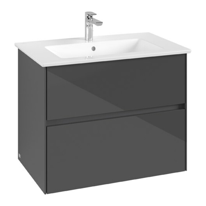 V&B Waschtischunterschrank Collaro 76,1x61x48cm, WT mittig, glossy grey