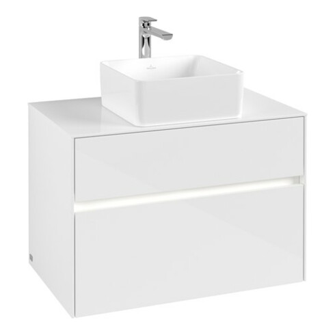 V&B Waschtischunterschrank Collaro 80x54,8x50cm, WT mi, LED 5,7 W, glo wh.