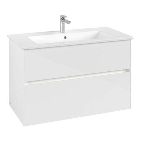 V&B Waschtischunterschrank Collaro 96,1x61x48cm, WT mi, LED 7W, glo wh.