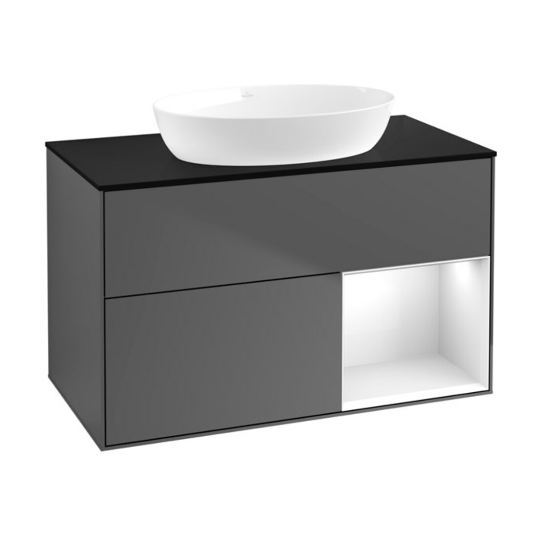 V&B Waschtischunterschrank Finion 100, Pl b m, Reg glo wh. Lac, Anthrac. m