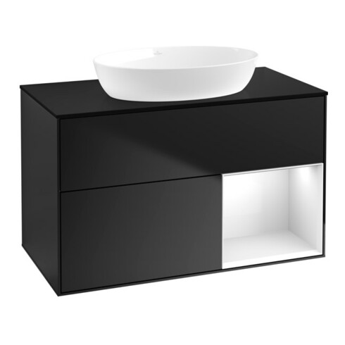 V&B Waschtischunterschrank Finion 100, Pl b m, Reg glo wh. Lac, bla m Lac
