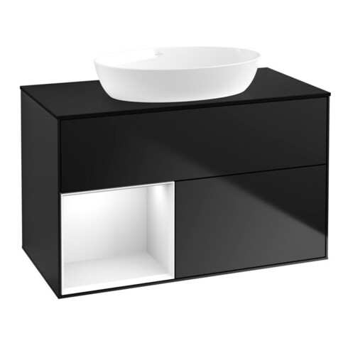 V&B Waschtischunterschrank Finion 100, Pl b m, Reg glo wh. Lac, bla m Lac