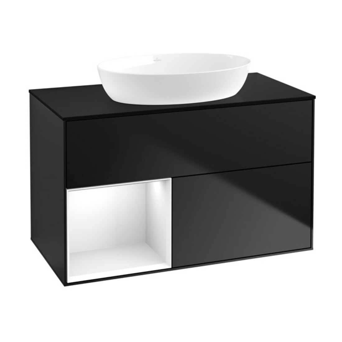 V&B Waschtischunterschrank Finion 100, Pl b m, Reg glo wh. Lac, bla m Lac