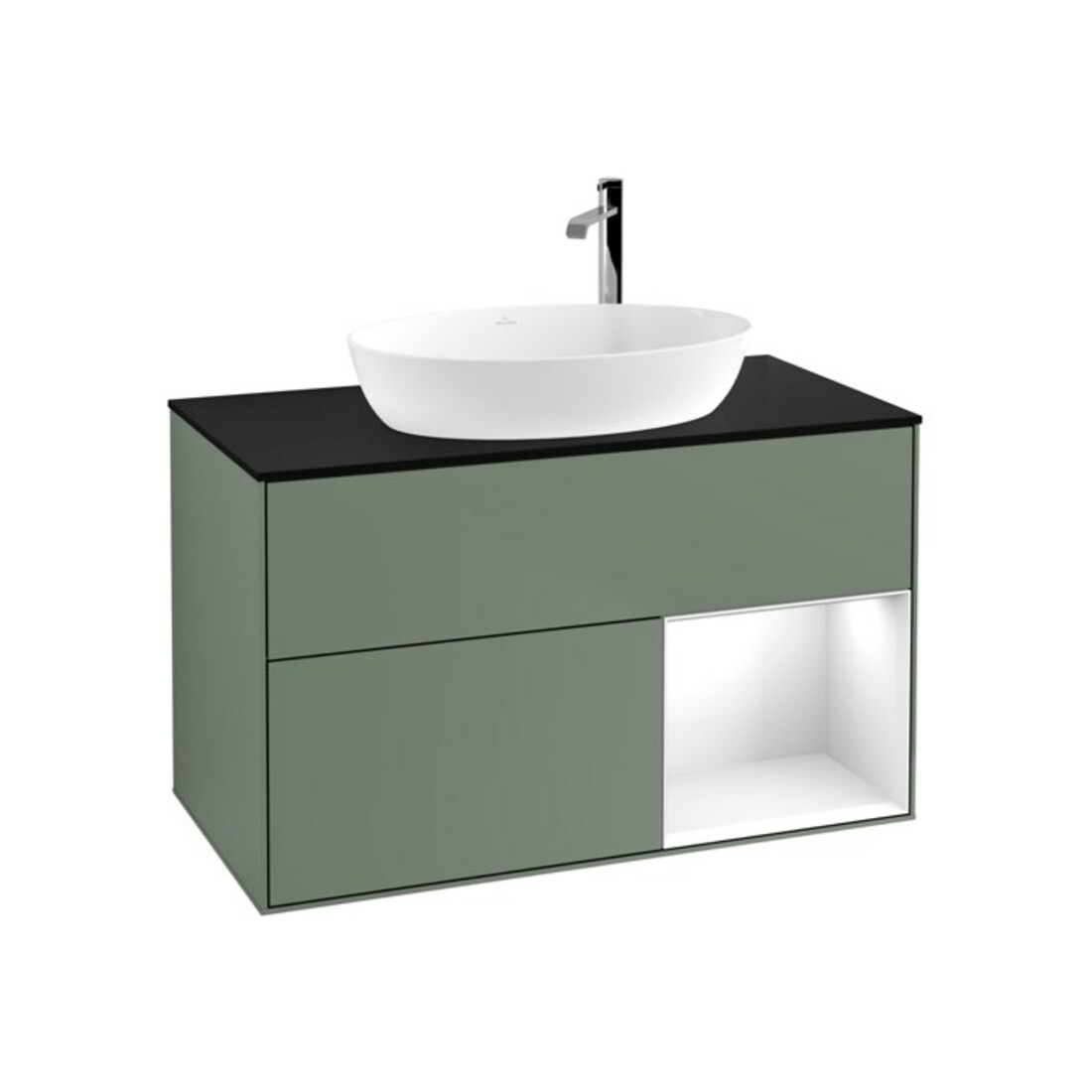 V&B Waschtischunterschrank Finion 100, Pl b m, Reg glo wh. Lac, Oli. m Lac
