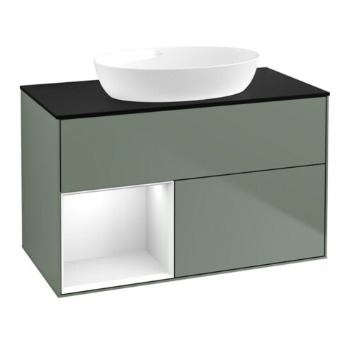V&B Waschtischunterschrank Finion 100, Pl b m, Reg glo wh. Lac, Oli. m Lac