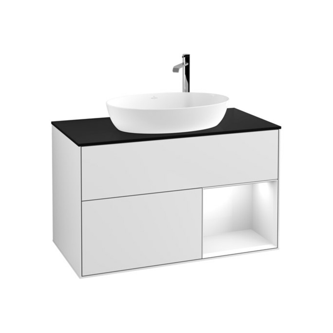 V&B Waschtischunterschrank Finion 100, Pl b m, Reg glo wh. Lac, wh. m Lac