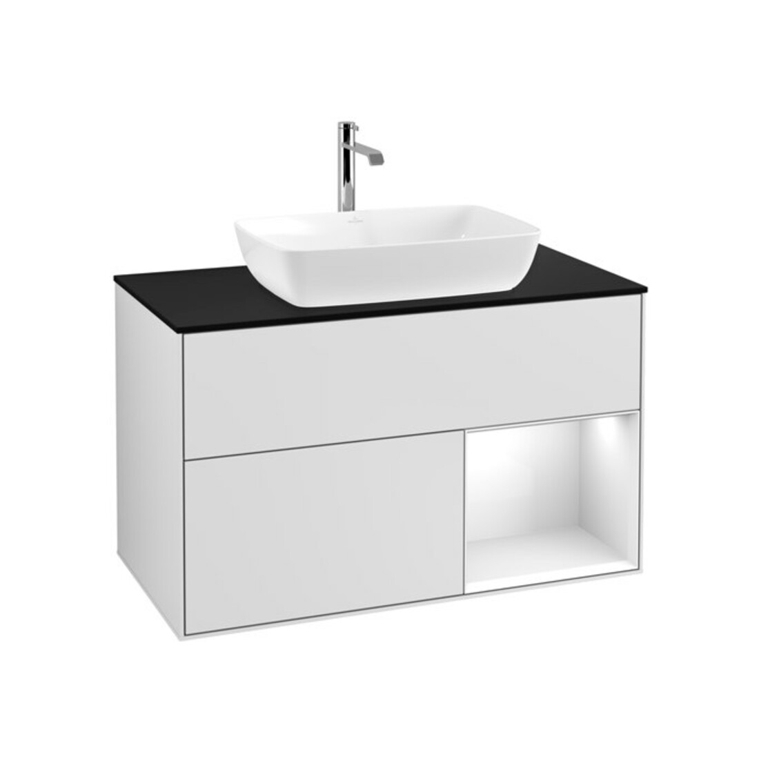 V&B Waschtischunterschrank Finion 100, Pl b m, Reg glo wh. Lac, wh. m Lac