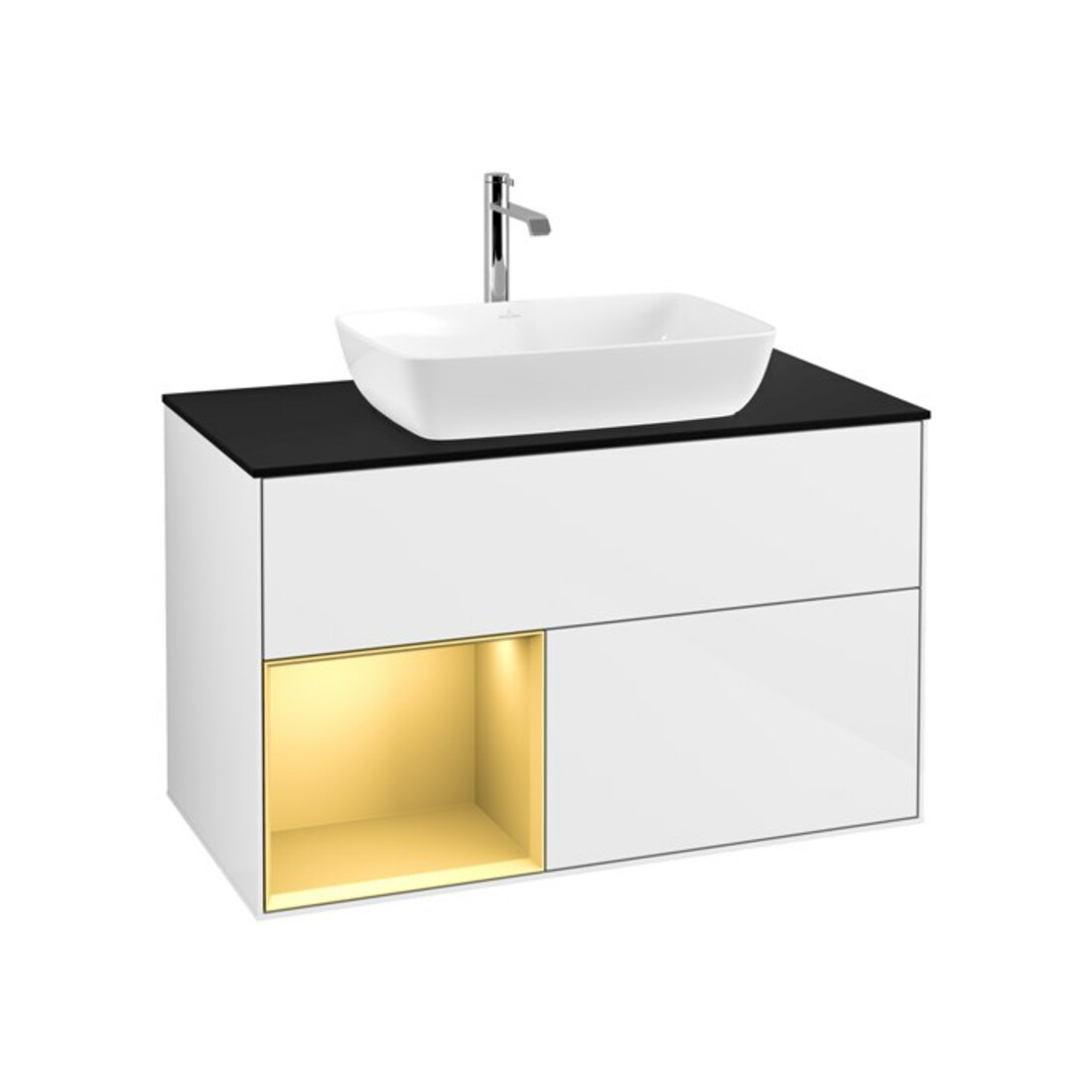 V&B Waschtischunterschrank Finion 100, Pl b m, Reg gol m Lac, glo wh. Lac