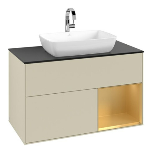 V&B Waschtischunterschrank Finion 100, Pl b m, Reg gol m Lac, si Gr m Lac